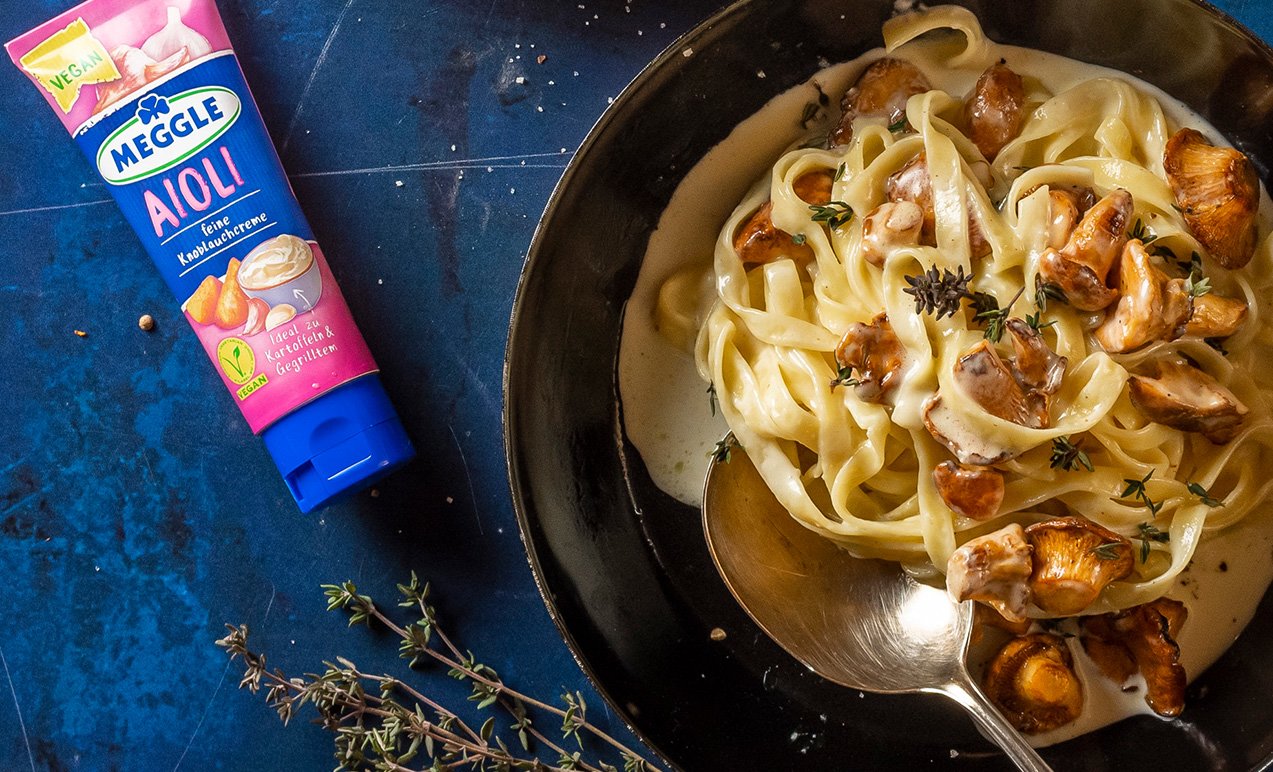 Vegane Spaghetti mit Pfifferlingen