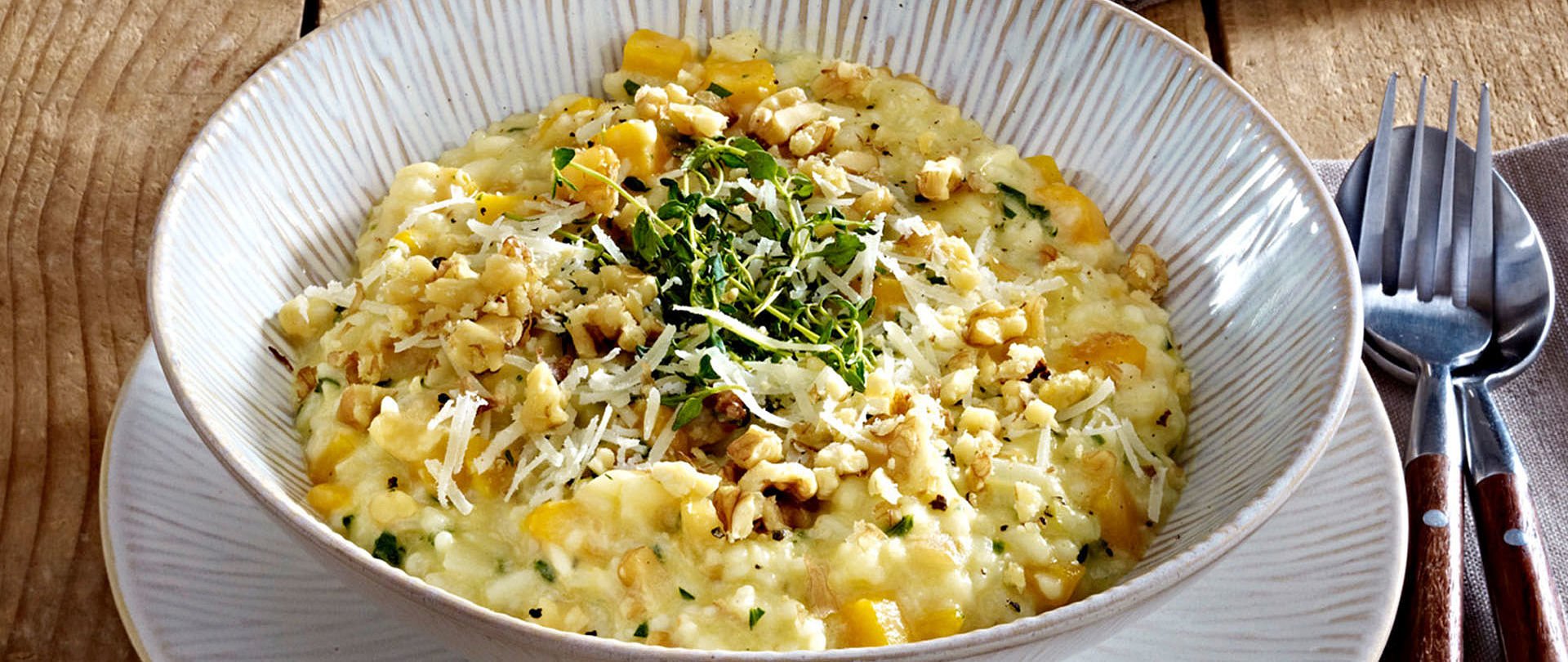 Kuerbis Risotto mit Walnuessen jetzt bei MEGGLE.