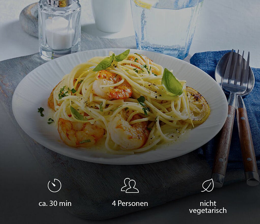 Spaghetti in Zitronenbutter mit Garnelen