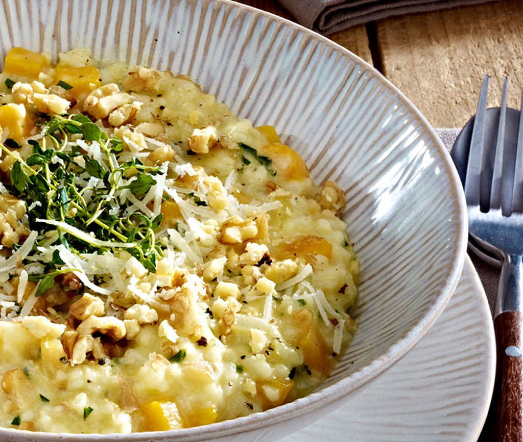 Kuerbis Risotto mit Walnuessen jetzt bei MEGGLE. 