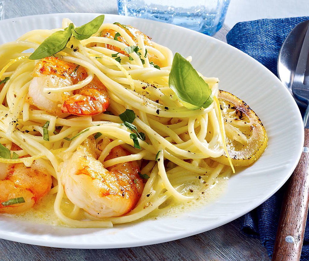 MEGGLE Rezept: Spaghetti in Zitronenbutter mit Garnelen