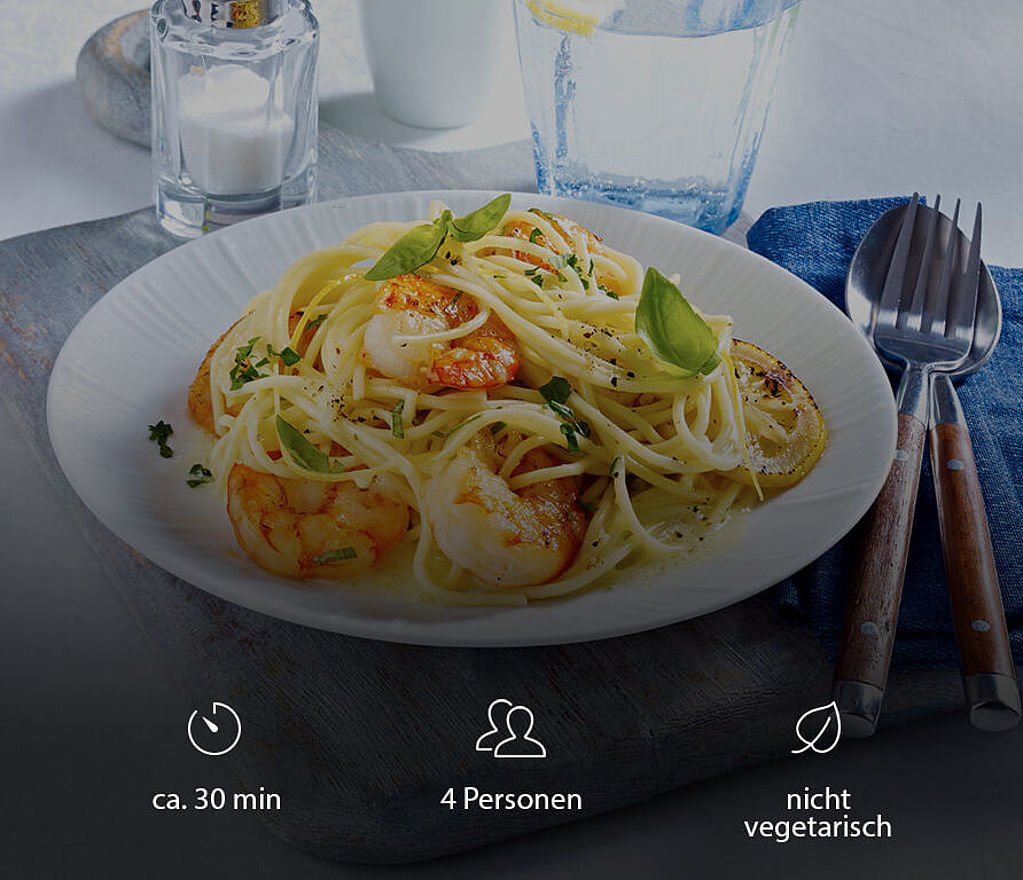 Spaghetti in Zitronenbutter mit Garnelen